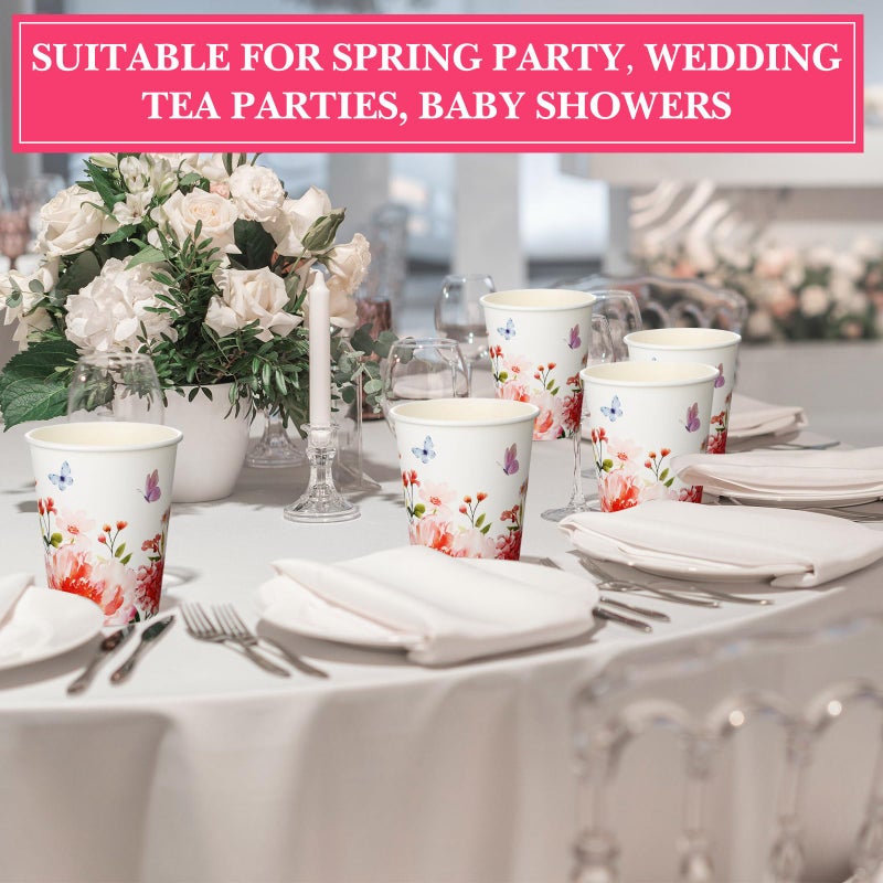 Maxcheck Maxcheck 100 Pcs Floral Party Supplies Bulk Spring Flower Paper Cup Disposable 9 oz Flowers Drinking Coffee Cup for Tea Party Hot Cold Drinks Wedding Birthday Bridal Baby Shower(Pink Purple Flower)  - Image 4