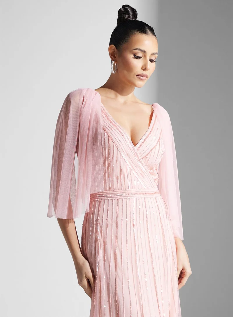 Namshi x Pink Cape Sleeve Dress
