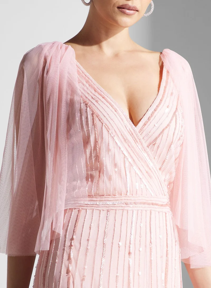 Namshi x Pink Cape Sleeve Dress