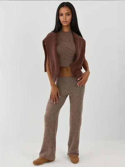 HICCUP Elastic Waist Soft Textured Knitted Pants
