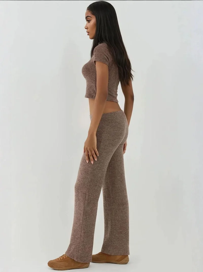HICCUP Elastic Waist Soft Textured Knitted Pants