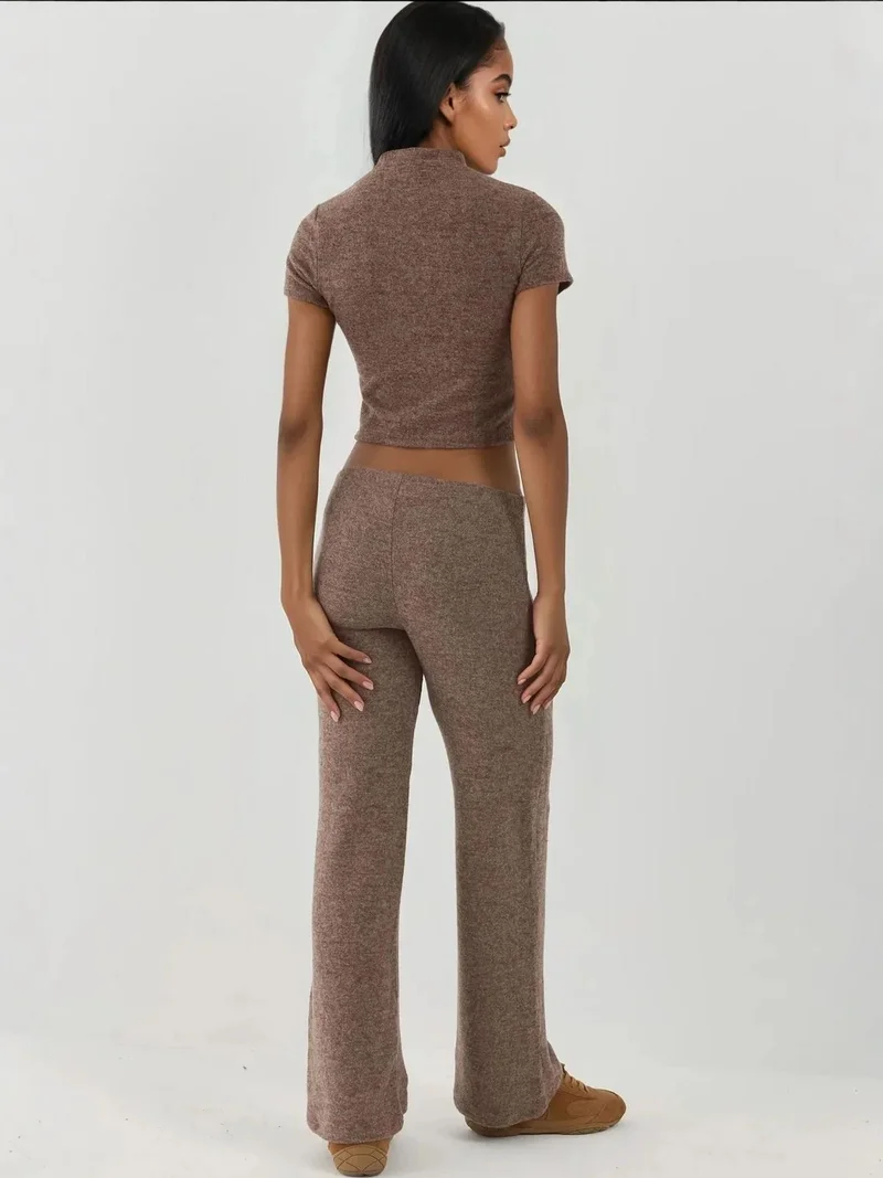 HICCUP Elastic Waist Soft Textured Knitted Pants