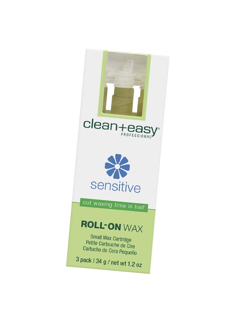 Clean + Easy Clean + Easy Small Sensitive Roll-On Wax Refill, for Hygienic Facial And Body Hair Removal Treatment, Great for Sensitive Skin, Ideal for All Skin and Hair Types - 3 Packs 
