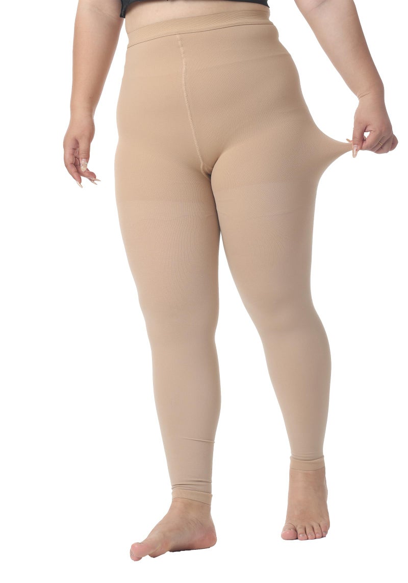 AMZAM جوارب طبية مضغوطة بحجم زائد 5XL للنساء والرجال، ضغط متدرج 20-30 مم زئبقي، جوارب عالية الخصر بدون قدم للوذمة، الدوالي، الرحلات، DVT، بيج - Image 3