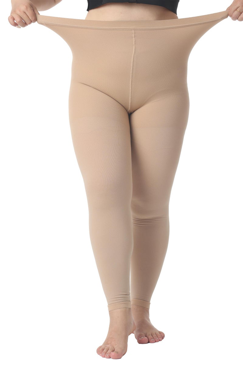 AMZAM جوارب طبية مضغوطة بحجم زائد 5XL للنساء والرجال، ضغط متدرج 20-30 مم زئبقي، جوارب عالية الخصر بدون قدم للوذمة، الدوالي، الرحلات، DVT، بيج - Image 4