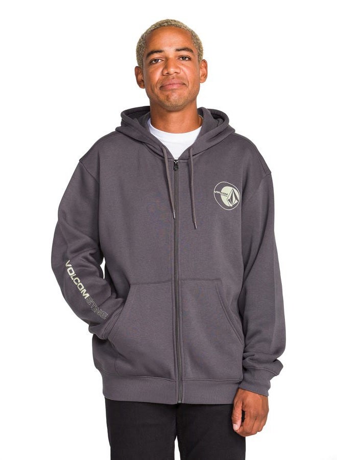 Volcom Men's Roundabout Zip Hoodie Fleece Sweatshirt, Brute Asphalt Black, L - Image 1