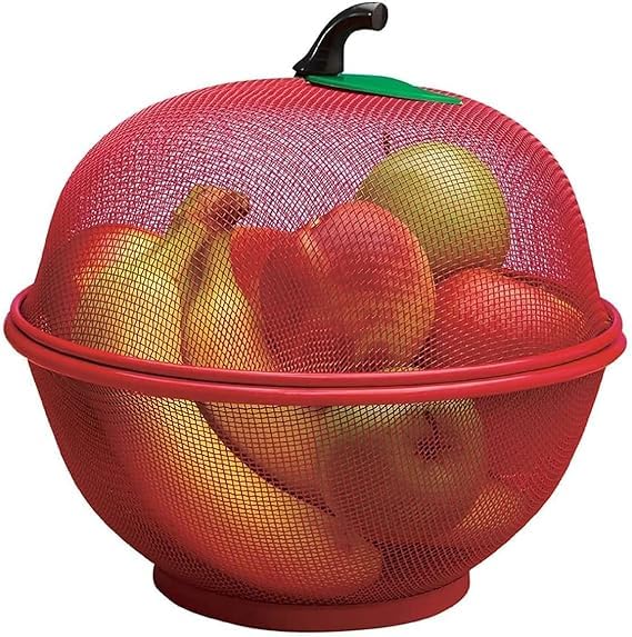 ONISHOMES Apple Shape Stailess Steel Fruit Basket For Kitchen Storage (Red) - Image 1