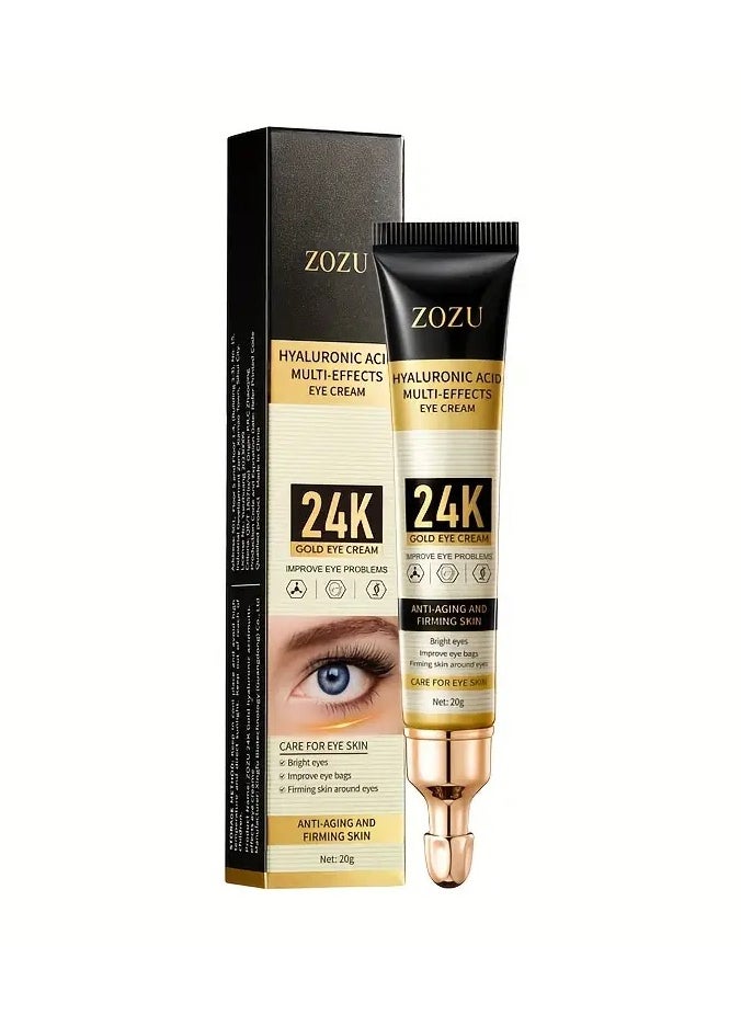 Zozu - 1pc, 20g 24K Golden Hyaluronic Acid Eye Cream, Firming And Wrinkle Smoothing, Moisturizing Skin Care For Delicate Eye Area - Image 1