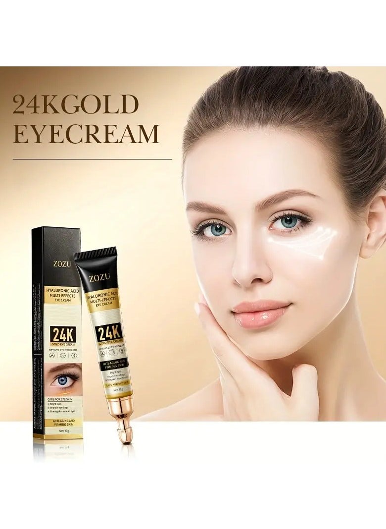 Zozu - 1pc, 20g 24K Golden Hyaluronic Acid Eye Cream, Firming And Wrinkle Smoothing, Moisturizing Skin Care For Delicate Eye Area - Image 1