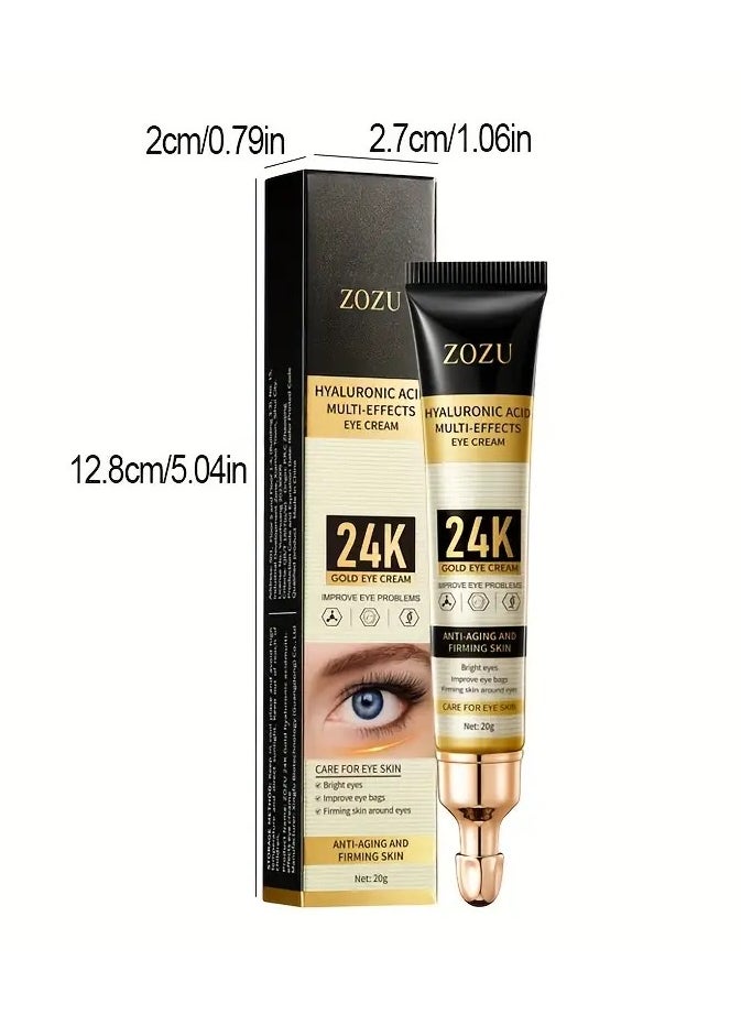 Zozu - 1pc, 20g 24K Golden Hyaluronic Acid Eye Cream, Firming And Wrinkle Smoothing, Moisturizing Skin Care For Delicate Eye Area - Image 1