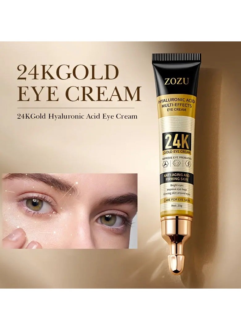 Zozu - 1pc, 20g 24K Golden Hyaluronic Acid Eye Cream, Firming And Wrinkle Smoothing, Moisturizing Skin Care For Delicate Eye Area - Image 1