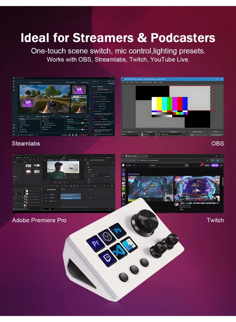 MiraBox N3 Stream Controller Deck V3 with 6 Programmable LCD Keys, 3 Multifunction Rotary Dials and 3 Tactile Buttons, Stream Deck Macro Controller for Live Streaming, Gaming, Audio Control, OBS Studio, Twitch, YouTube, Windows and Mac - Image 3