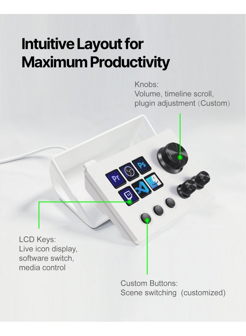 MiraBox N3 Stream Controller Deck V3 with 6 Programmable LCD Keys, 3 Multifunction Rotary Dials and 3 Tactile Buttons, Stream Deck Macro Controller for Live Streaming, Gaming, Audio Control, OBS Studio, Twitch, YouTube, Windows and Mac - Image 2