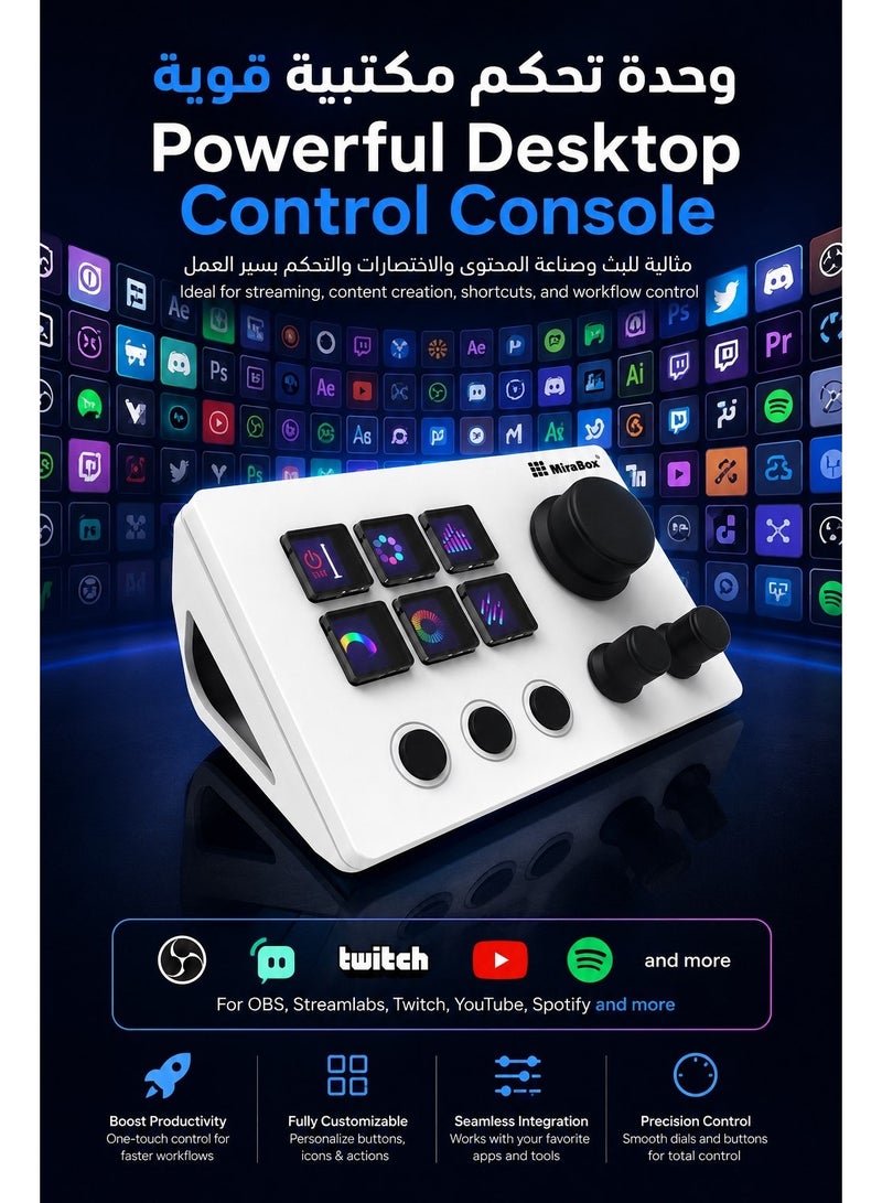 MiraBox N3 Stream Controller Deck V3 with 6 Programmable LCD Keys, 3 Multifunction Rotary Dials and 3 Tactile Buttons, Stream Deck Macro Controller for Live Streaming, Gaming, Audio Control, OBS Studio, Twitch, YouTube, Windows and Mac - Image 2