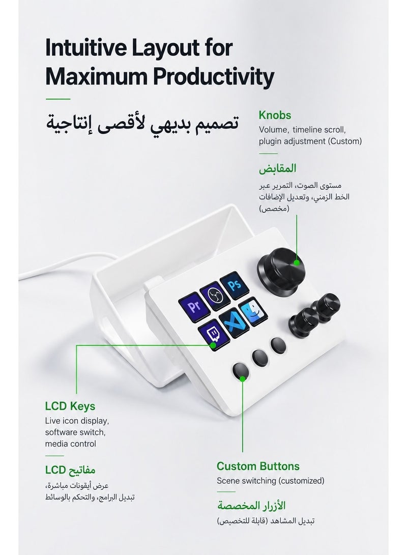 MiraBox N3 Stream Controller Deck V3 with 6 Programmable LCD Keys, 3 Multifunction Rotary Dials and 3 Tactile Buttons, Stream Deck Macro Controller for Live Streaming, Gaming, Audio Control, OBS Studio, Twitch, YouTube, Windows and Mac - Image 4
