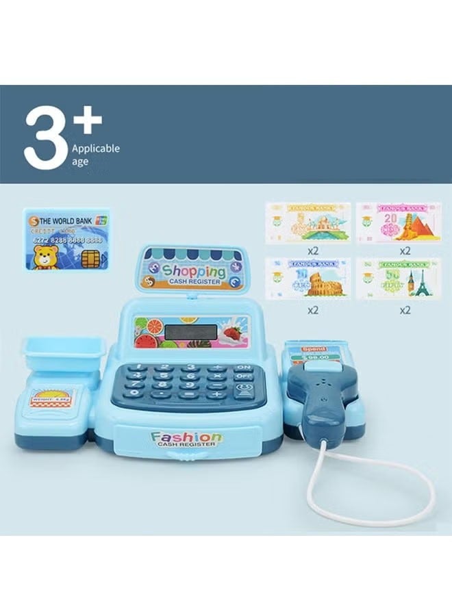 Aikenn Electric Toy Cash Register with Calculator and Light Music Multi-Function Role Play Supermarket Cash Register for Kids Over 3 Years Old Blue Ideal for Playhouse and Daily Use - Image 3