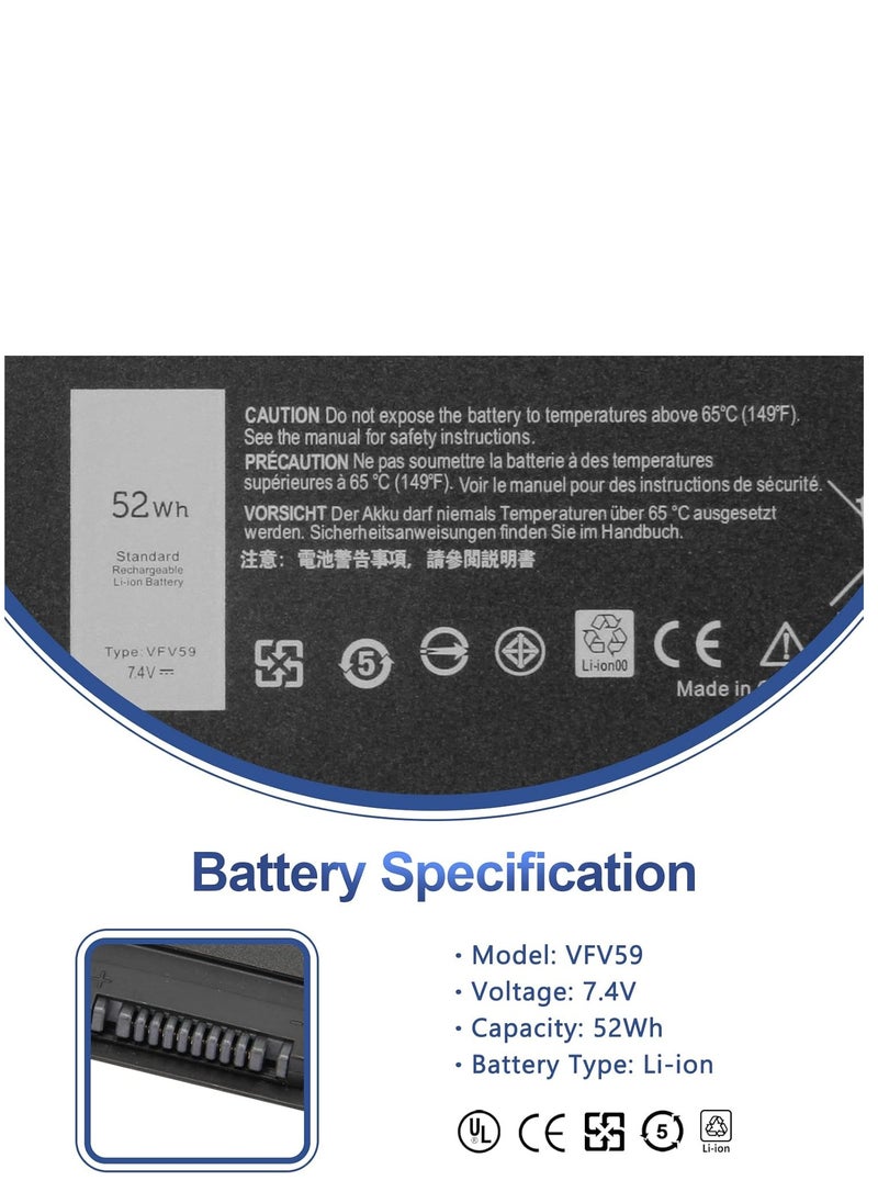 Generic - Replacement Laptop Battery 7.4V 52WH VFV59 for Dell Latitude E7240 E7250 Notebook Series E7250 GVD76 WD52H F3G33 HJ8KP 451-BBFX 451-BBFW - Image 1