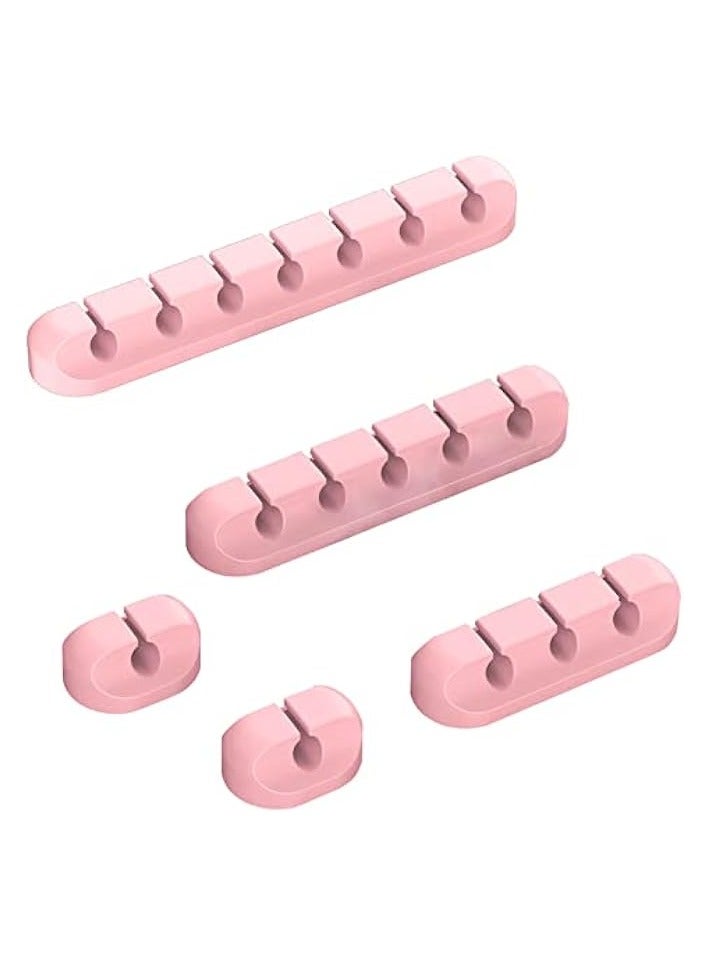 Goodern 5 Pcs Desk Accessories Cable Organizer Clips Cord Holder Self Adhesive Cable Management Cable Clips Organizer for Cord Management Cute Desk Accessories Cleans Up Wires at Home Office (Pink) - Image 1
