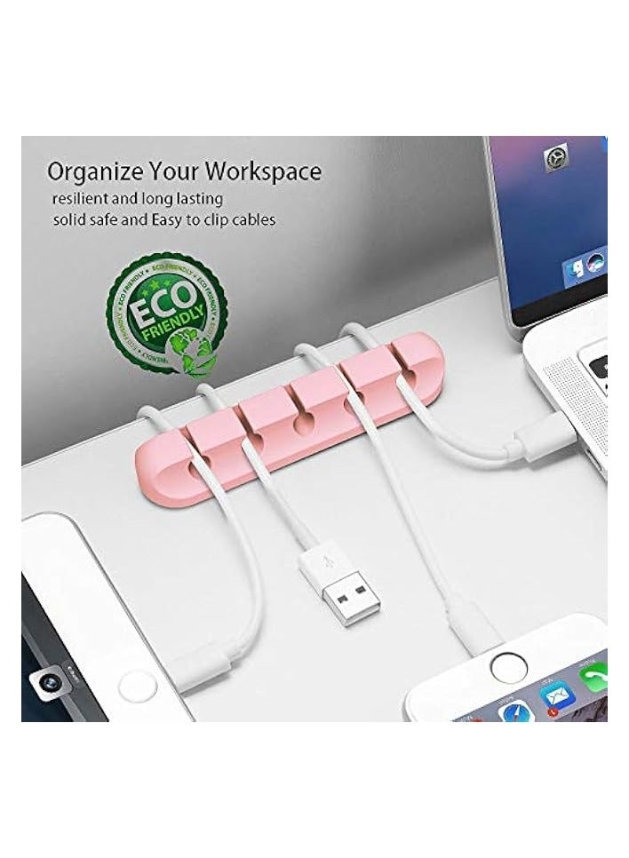 Goodern 5 Pcs Desk Accessories Cable Organizer Clips Cord Holder Self Adhesive Cable Management Cable Clips Organizer for Cord Management Cute Desk Accessories Cleans Up Wires at Home Office (Pink) - Image 2
