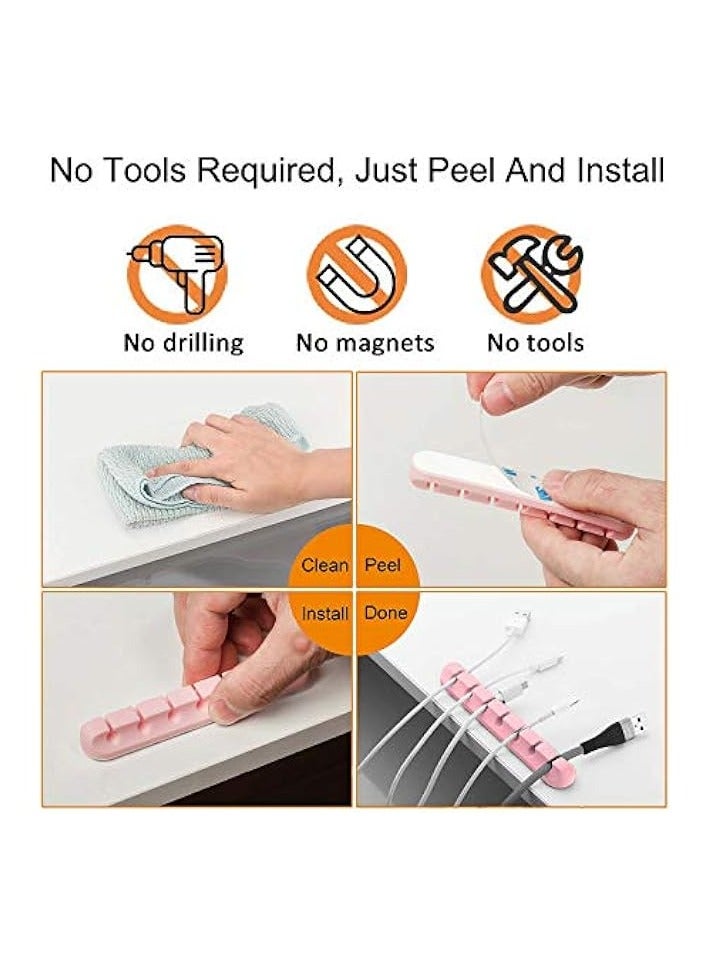 Goodern 5 Pcs Desk Accessories Cable Organizer Clips Cord Holder Self Adhesive Cable Management Cable Clips Organizer for Cord Management Cute Desk Accessories Cleans Up Wires at Home Office (Pink) - Image 5