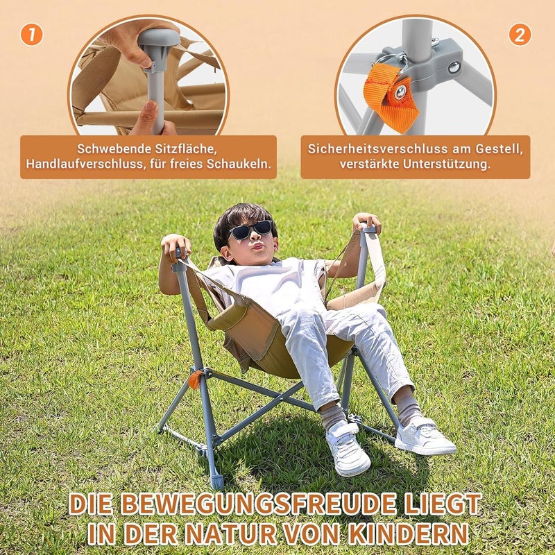 KingCamp Mini Camping Chair, Foldable Hanging Chair, Adjustable Back Rocking Chair, Camping Chair with Cushion, Drink Holder for Camp Travel, Garden, Beach, Safety & Comfort for Children, Khaki - Image 3