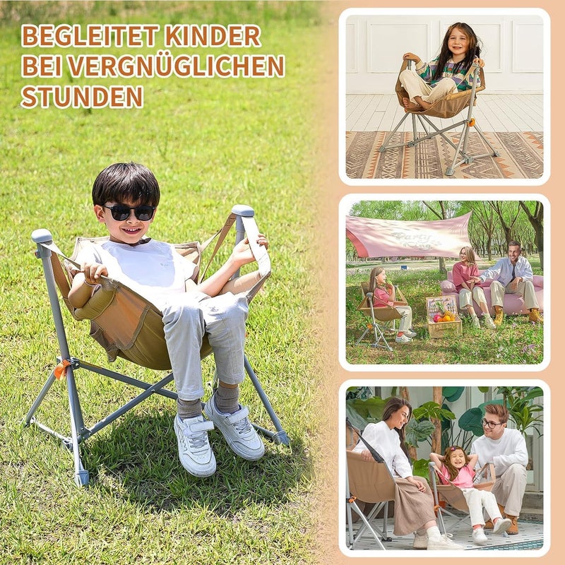 KingCamp Mini Camping Chair, Foldable Hanging Chair, Adjustable Back Rocking Chair, Camping Chair with Cushion, Drink Holder for Camp Travel, Garden, Beach, Safety & Comfort for Children, Khaki - Image 5