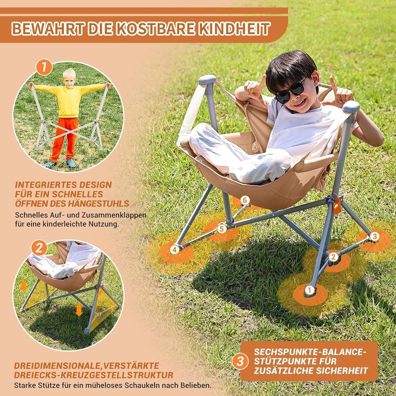 KingCamp Mini Camping Chair, Foldable Hanging Chair, Adjustable Back Rocking Chair, Camping Chair with Cushion, Drink Holder for Camp Travel, Garden, Beach, Safety & Comfort for Children, Khaki - Image 2