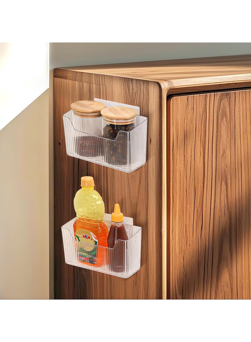 CMGTYYD 2 Pack Kitchen Cabinet Door Storage Box, Self-Adhesive Wall Mounted Kitchen Cupboard Organiser, Clear Cupboard Fridge Bathroom Small Items Organizer Storage Box - Image 3