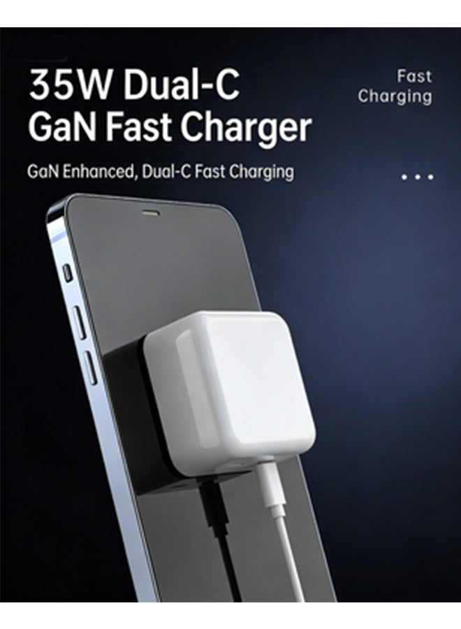 Quantum Dual Port Fast Charger Plug, 35W Dual USB-C Port Compact Power Adapter, Charging Cable for i-Phone 16 15 Pro Max Plus Mini iPad MacBook Air - Image 3