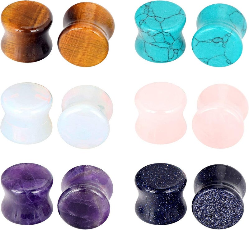 Oyaface Stone Ear Plugs Gauges Set Double Flared Tunnels Expander Stretchers Saddle Earrings Flesh Ear Piercing Jewelry Multicolor 3MM-20MM - Image 1
