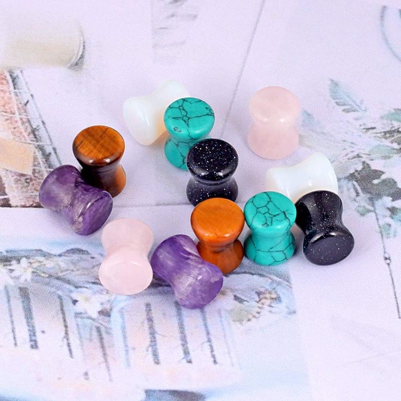 Oyaface Stone Ear Plugs Gauges Set Double Flared Tunnels Expander Stretchers Saddle Earrings Flesh Ear Piercing Jewelry Multicolor 3MM-20MM - Image 3
