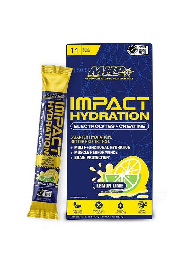 Maximum Human Performance MHP Impact Hydration Electrolyte Creatine Sports Drink Stick Pack, No Artificial Sweeteners or Colors, Performance, Recovery, Lemon Lime, 14 Count - Image 1