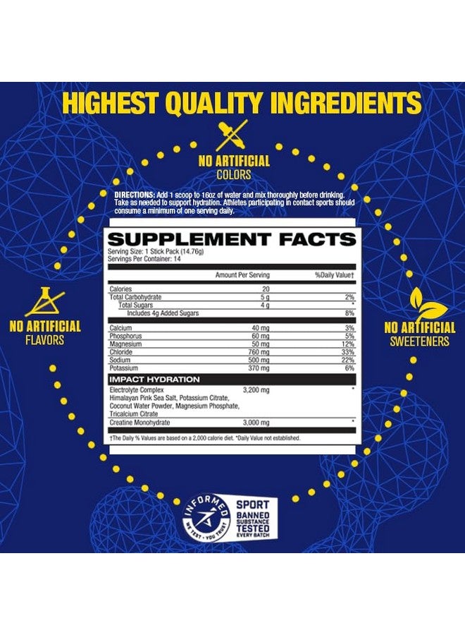 Maximum Human Performance MHP Impact Hydration Electrolyte Creatine Sports Drink Stick Pack, No Artificial Sweeteners or Colors, Performance, Recovery, Lemon Lime, 14 Count - Image 2