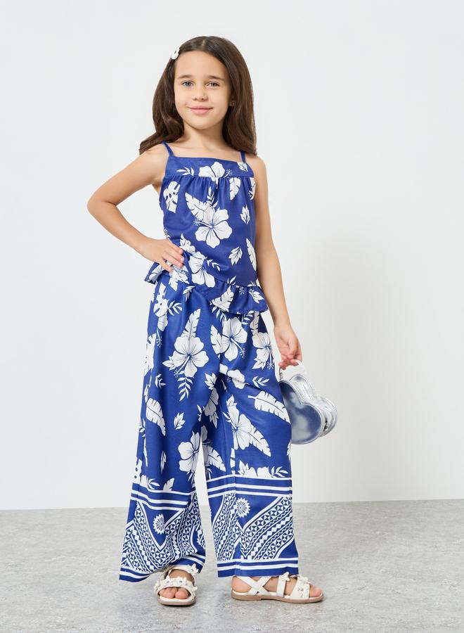 Styli Girls Floral Printed Top and Pants Set - Image 1