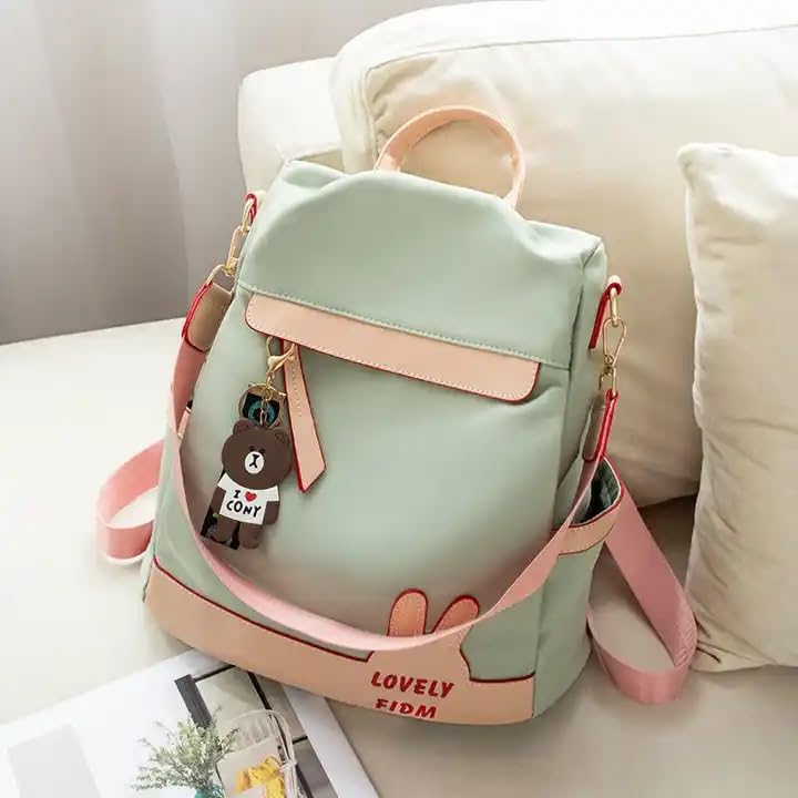 WANQLYN Backpack Purse for Women - Convertible Satchel Handbags Shoulder Bag,Anti-Theft Oxford Cloth Travel Daypack Zipper Bags for Ladies Girls (GREEN) - Image 3