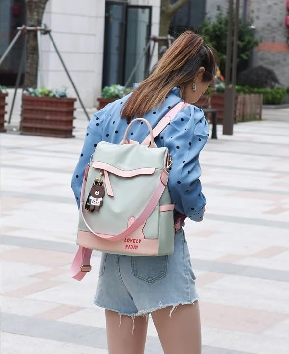 WANQLYN Backpack Purse for Women - Convertible Satchel Handbags Shoulder Bag,Anti-Theft Oxford Cloth Travel Daypack Zipper Bags for Ladies Girls (GREEN) - Image 4