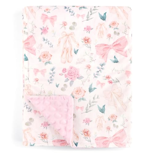 GFU Baby Blanket for Boys and Girls, Soft Minky Infant Receiving Blanket with Dotted Backing Double Layer, Newborn Toddler Bed Blanket with Pink Flowers, 30 x 40 Inch - Image 1