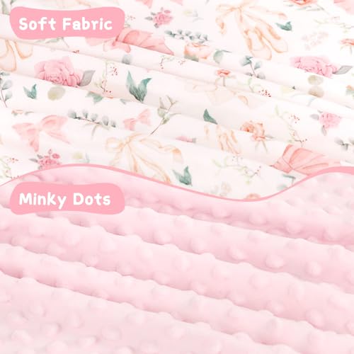 GFU Baby Blanket for Boys and Girls, Soft Minky Infant Receiving Blanket with Dotted Backing Double Layer, Newborn Toddler Bed Blanket with Pink Flowers, 30 x 40 Inch - Image 3