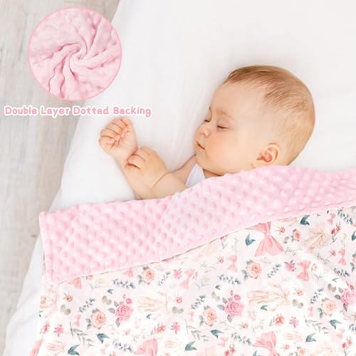 GFU Baby Blanket for Boys and Girls, Soft Minky Infant Receiving Blanket with Dotted Backing Double Layer, Newborn Toddler Bed Blanket with Pink Flowers, 30 x 40 Inch - Image 2