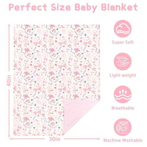 GFU Baby Blanket for Boys and Girls, Soft Minky Infant Receiving Blanket with Dotted Backing Double Layer, Newborn Toddler Bed Blanket with Pink Flowers, 30 x 40 Inch - Image 5