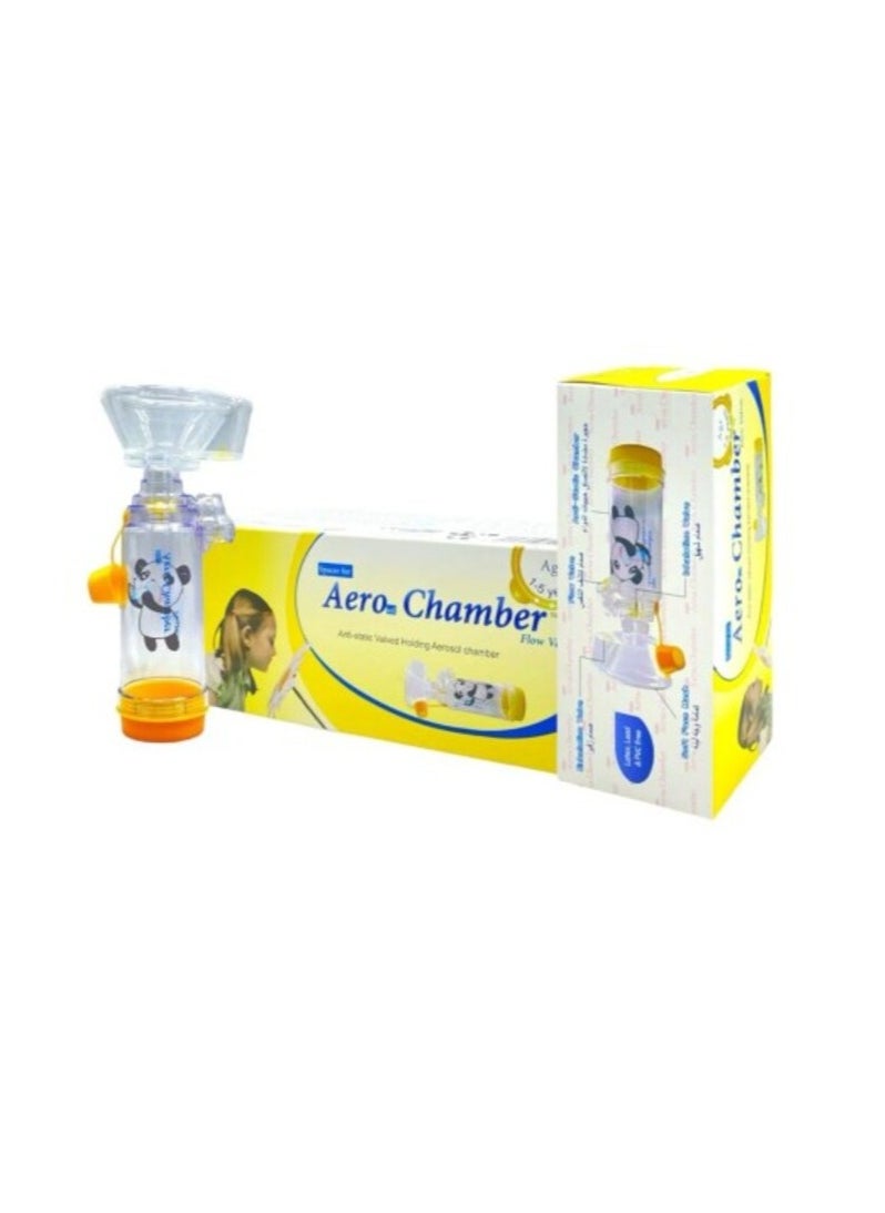 aero chamber - Aero Chamber Inhaler Enhancer with Small Mask for Children 1-5 Years Old Yellow, Latex-Free Air Funnel - Image 1