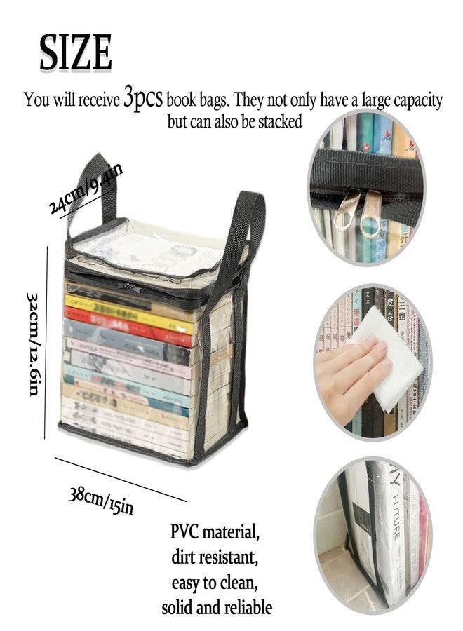 XLANMAY 3PCS Clear Book Storage Bag - Plastic Comic Books Organizer Book Carrier with Lid and Lifting Handle Collapsible Display Case for Books Toys 38x24x32cm/15x9x3inches - Image 4