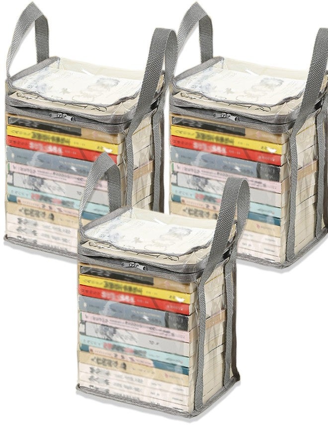 XLANMAY 3PCS Clear Book Storage Bag - Plastic Comic Books Organizer Book Carrier with Lid and Lifting Handle Collapsible Display Case for Books Toys 38x24x32cm/15x9x3inches - Image 1