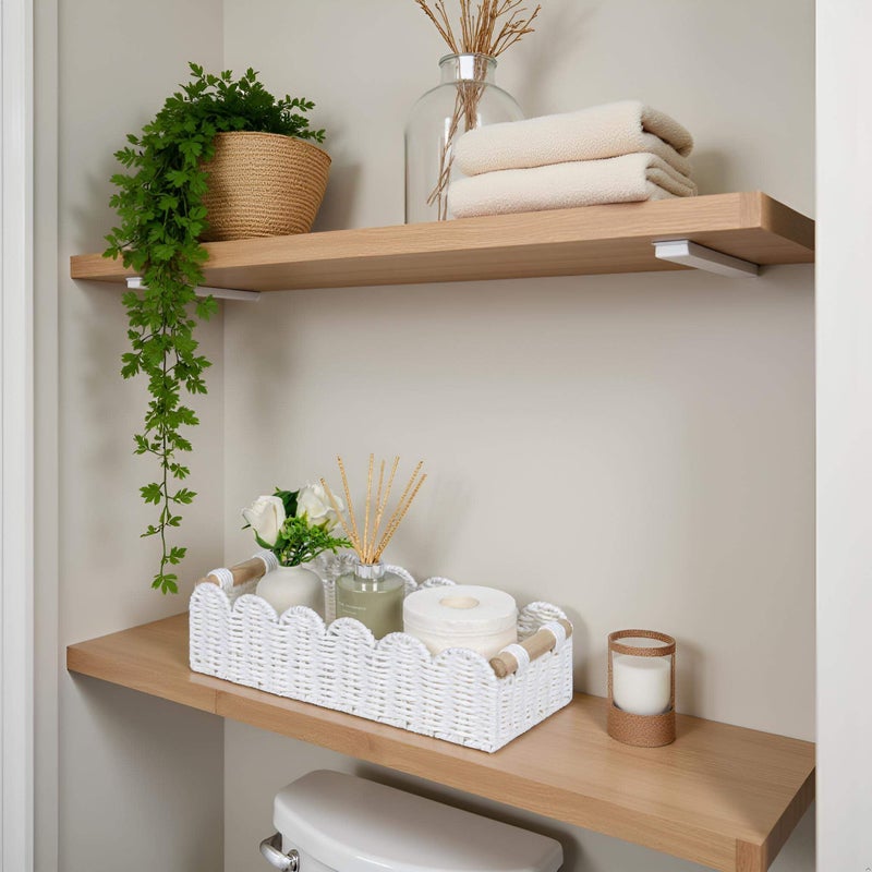 CubesLand Bathroom Basket Organizer, Toilet Tank Paper Storage Baskets 2-Pack, Scalloped Decorative Basket for Countertop w/Handle, Wicker Basket for Bathroom Decor, Home Decor, Living Room, White - Image 3