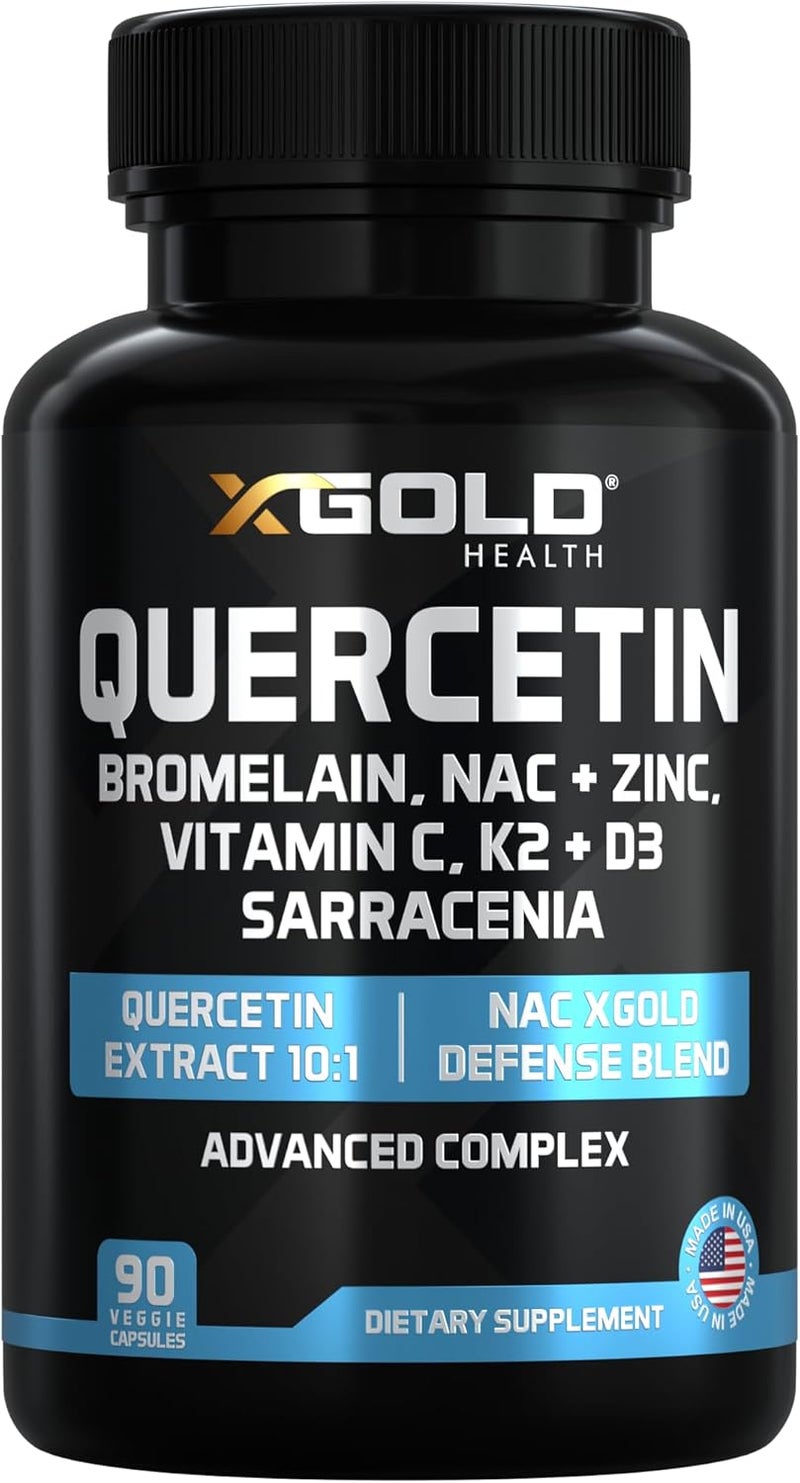 X Gold Health Quercetin Complex 1000mg  101 Quercetin with Premium Defense Blend  NAC Bromelain Zinc Vitamin C D3K2 Turmeric Elderberry  Antioxidant  Immune Support - Image 1