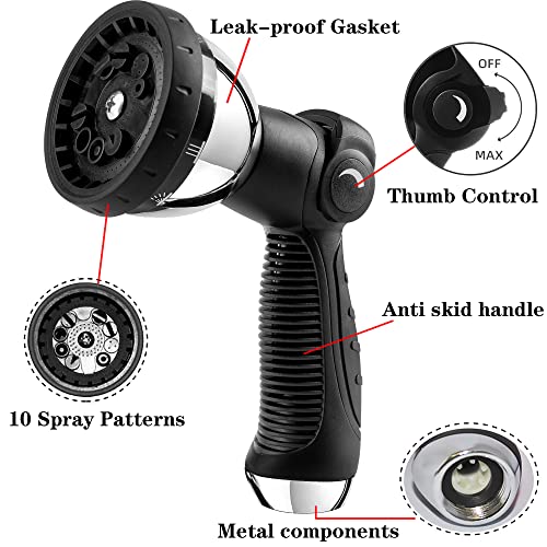REDESS Garden Hose Nozzle Spray Nozzle,10 Hose Metal Duty Watering Patterns Thumb Control On Off Valve, High Pressure Nozzle Sprayer for Watering Plants, Car Wash,Cleaning,Showering Pets - Image 2