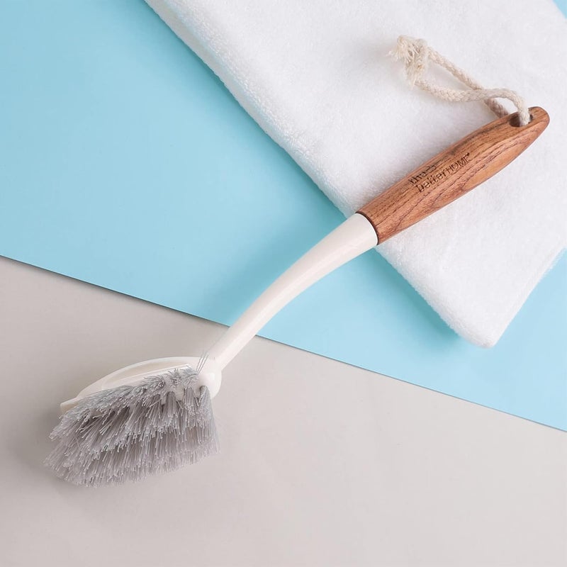 The Better Home The Better Home 32cm Bathroom Cleaning Brush With Non Slippery Wooden Handle Loop For Hanging Toilet Brush With Thick Long Bristles Car Cleaning Brush Sink Cleaning Brush
