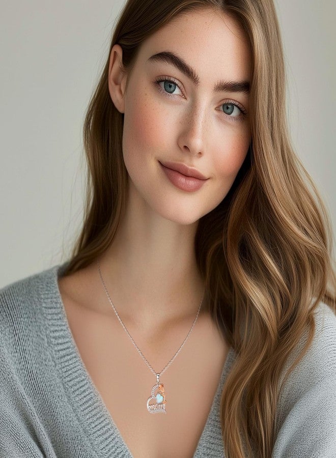 FANCIME Mom Birthstone Necklace for Women Opal Rose Heart Necklace I Love You Mom Gifts Mother's Day Gifts October Jewelry for Grandmother Women Wife, 16"+2" Inches - Image 4
