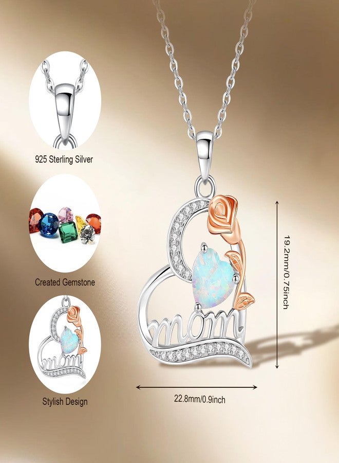FANCIME Mom Birthstone Necklace for Women Opal Rose Heart Necklace I Love You Mom Gifts Mother's Day Gifts October Jewelry for Grandmother Women Wife, 16"+2" Inches - Image 2