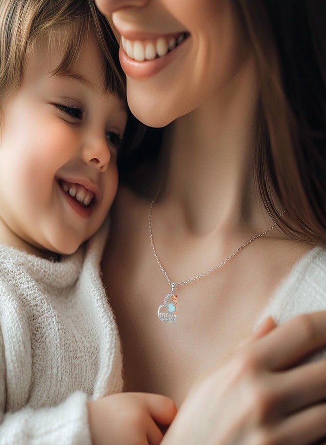 FANCIME Mom Birthstone Necklace for Women Opal Rose Heart Necklace I Love You Mom Gifts Mother's Day Gifts October Jewelry for Grandmother Women Wife, 16"+2" Inches - Image 3
